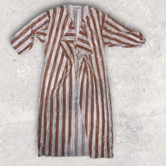 Lularoe Shirley Cover Up Womens Sz Small White Brown Stripes Open Front Kimono - Picture 2 of 6